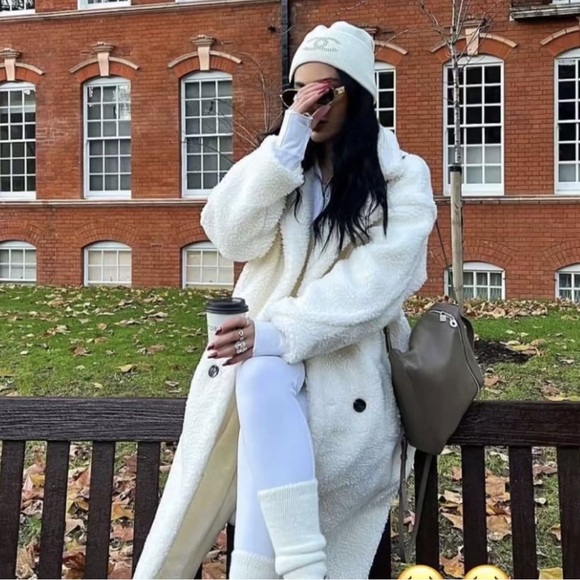 White Fleece Long Coat jacket oversized trench
